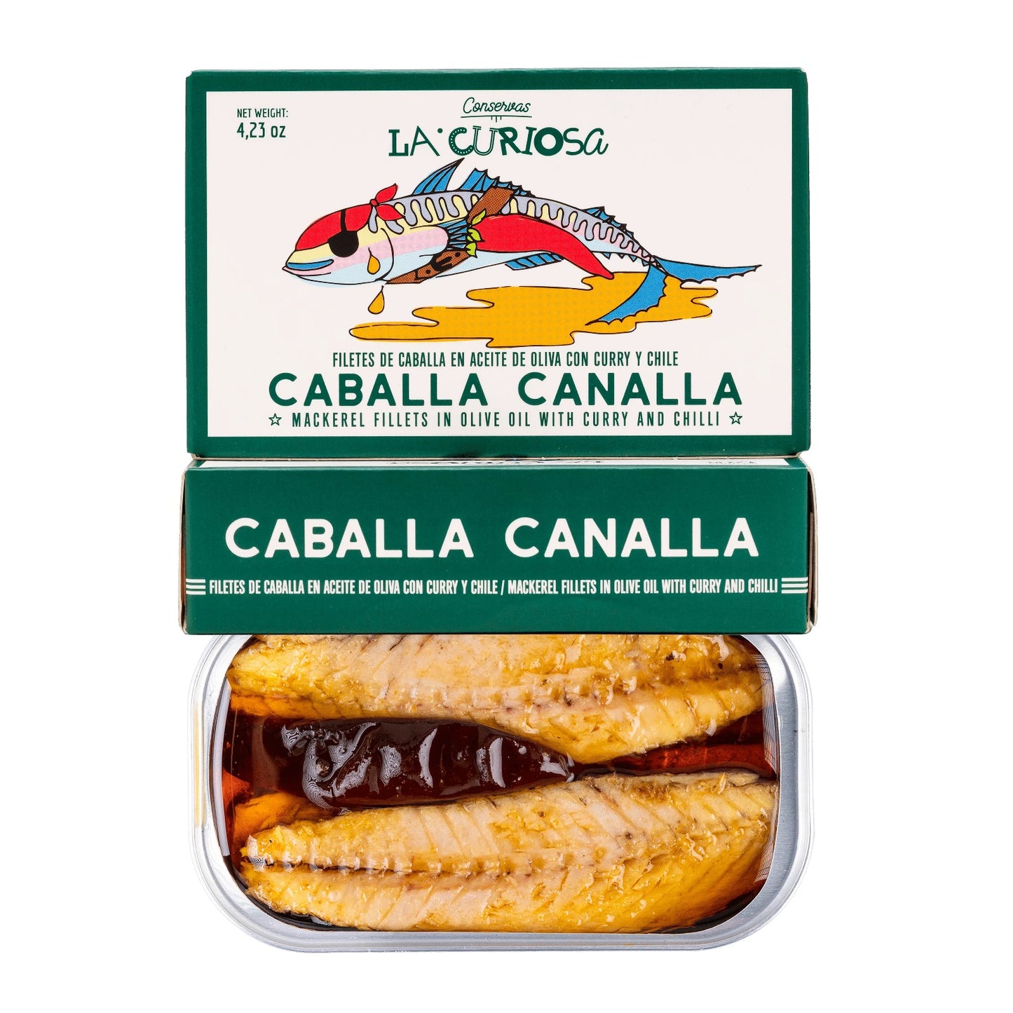 Filetes de caballa en aceite de oliva con curry y chile - 120g